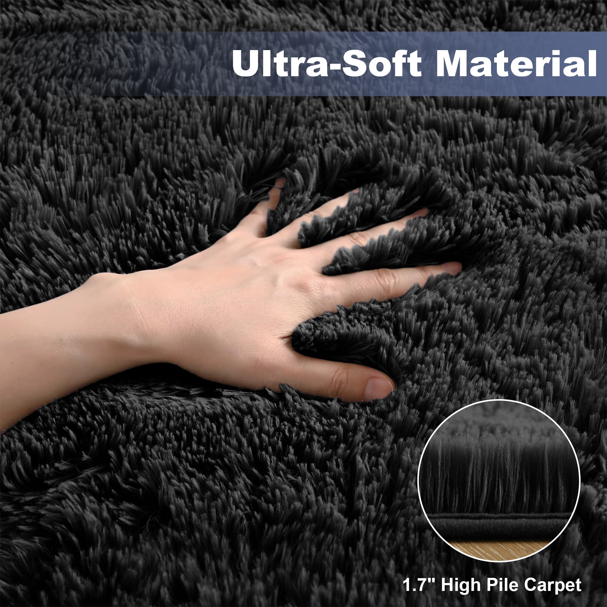 Nefoso Shag Area Rug, 8ft x 10ft Soft Fluffy Area Rugs for Living Room Bedroom Decor Carpet, Black