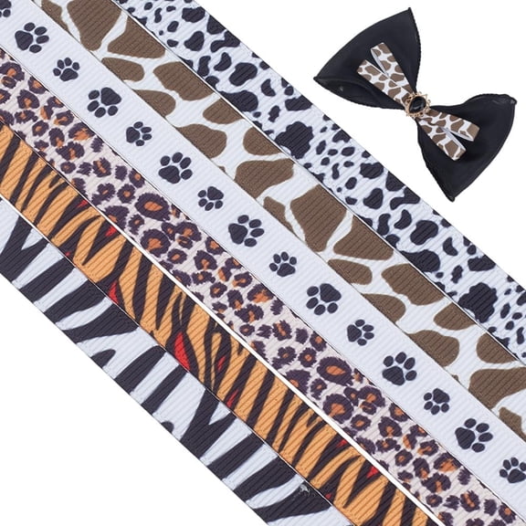 30 Yards 6 Styles Leopard Printed Ribbons 3/8 inch Wide Animal Pattern Ribbons Claw Tiger Zebra Printed Ornaments Ribbon Craft Ribbon