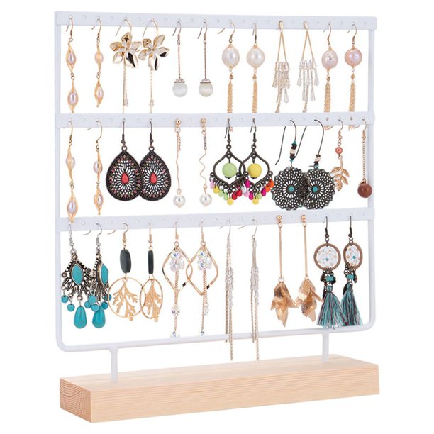 Organizador de pendientes de 3 niveles con 72 orificios, torre para guardar joyas