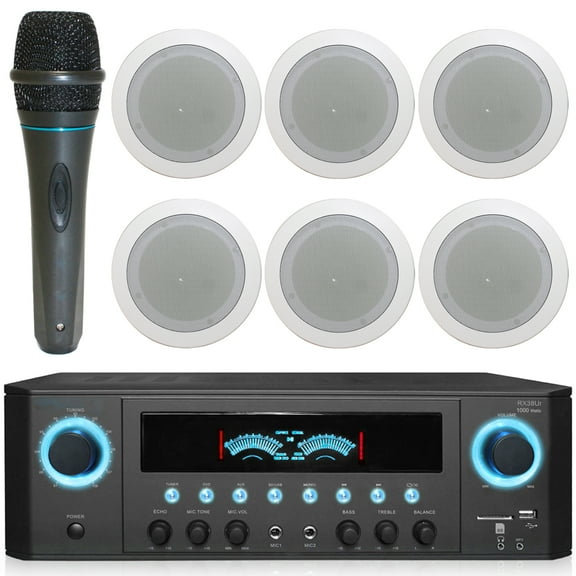 Technical Pro 1000W Bluetooth Home System with 6.5 In-Ceiling Speakers and Mic
