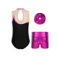 thumbnail image 2 of Yruioon Kids 3 Piece Dance Outfit Girls Gymnastics Leotard Mesh Bodysuit Unitard with Dance Yoga Hot Pink 6, 2 of 5