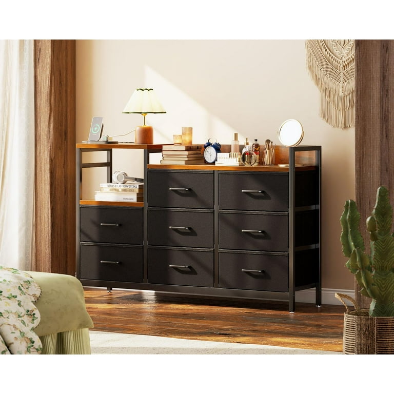 Joqixon 8-Drawer Dresser with Built-in Power Outlet, Wooden Shelves for Bedroom Storage Organization - Non-Woven Fabric Design Joqixon 8-Drawer Dresser with Built-in Power Outlet, Wooden Shelves for Bedroom Storage Organization - Non-Woven Fabric Design