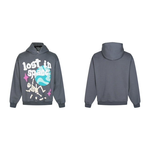 Sweat à Capuche Planète Cassé Tendance Américaine Imprimé Amusant de Rue plus Velours design Ample