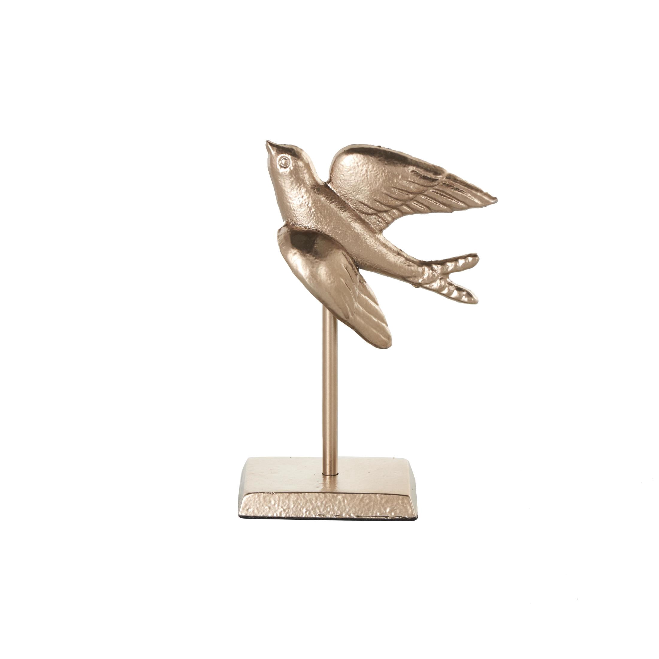 9", 7"H Gold Metal Metallic Bird Sculpture with Stand, by DecMode (2 Count)