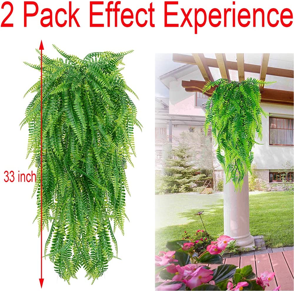 MAMOWEAR Boston Ferns Artificial Persian Rattan Fake Hanging Plant Faux Greenery Vine Outdoor UV Resistant Plastic Plants for Wall, Wedding Party Decor-4 pcs