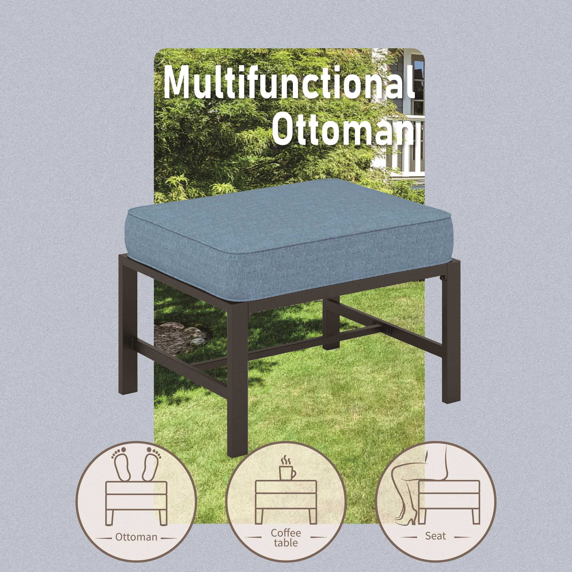 MF Studio 9-Seater Patio Conversation Set Metal Outdoor Furniture Set with Swivel Chairs and Ottomans - Navy Blue