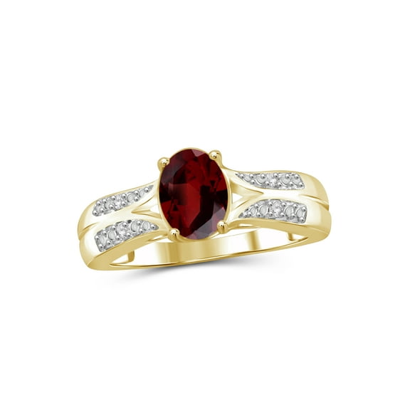 JewelersClub Garnet Ring Birthstone Jewelry – 1.60 Carat Garnet 14K Gold Plated Silver Ring Jewelry with White Diamond Accent – Gemstone Rings with Hypoallergenic 14K Gold Plated Silver Band
