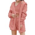 thumbnail image 4 of Fall Winter Warm Fleece Loungewear for Women Furry Cute 3PC Comfy Pajamas Sets Oversized Cozy Lounge Suit for Daily Homewear, 4 of 7