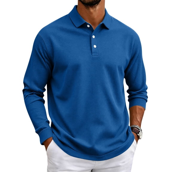 Bbyeadc Men's Long Sleeve Polo Shirt Loose Fit Casual Classic Comfortable Soft Lightweight Relaxed Everyday for Daily Wear,Blue(M)