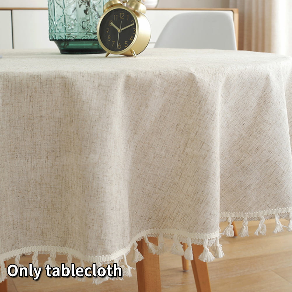 Round Daily Hotel Table Cloth Soft Solid Tassel Nordic Style Cotton Linen Party 