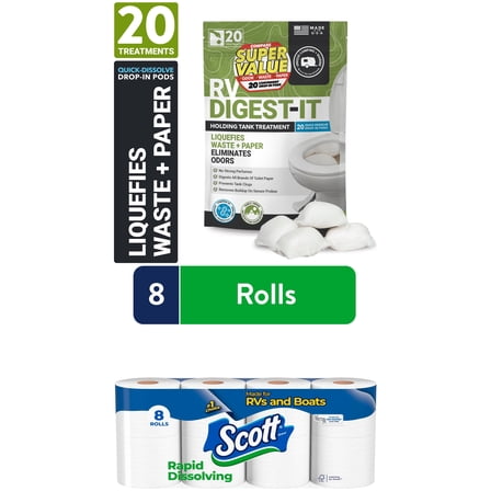 Scott Rapid-Dissolving Toilet Paper (8 Double Rolls)   Unique RV Digest-It Classic Drop-In Pods (20 Count)