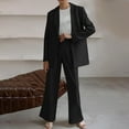 thumbnail image 2 of ZACPNCV Women's Solid Color Matching Long Sleeve Button Coat Trousers Suit Black, 2 of 7