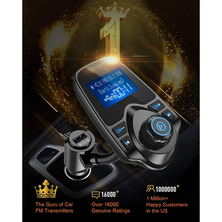  Nulaxy Transmisor FM Bluetooth para automóvil, adaptador  Bluetooth para automóvil con carga USB doble, reproductor de MP3, soporte  para tarjeta TF y disco USB, llamadas manos libres, luz : Electrónica
