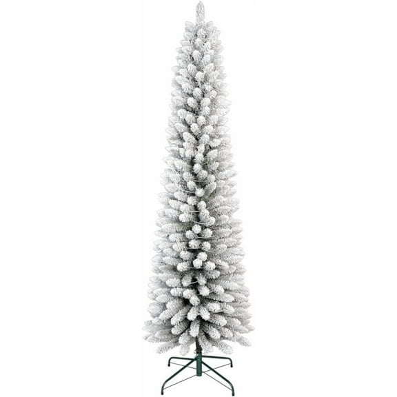 Trilenars 6FT Flocked Pencil Christmas Tree,Artificial Snow Christmas Tree with Skinny Snowy Appearance,Green & White Xmas Decor for Home,Shops and Holiday Decoration