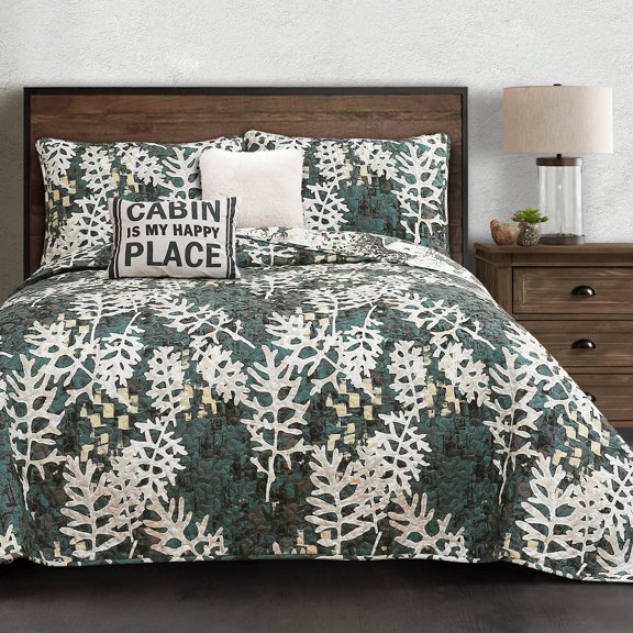 Lush Decor Camouflage Leaves Reversible Quilt, Full/Queen, Green, 5-Pc Set