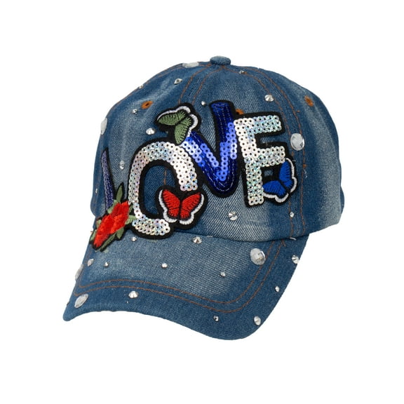 Top Headwear Women's Love and Butterflies Denim Baseball Cap