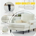 thumbnail image 3 of Modern Minimalist Chenille Fabric Chaise Lounge Recliner Single Sofa with Comfortable Backrest, Rest Chair Sofa with Wooden Legs and Armrests Side Pockets for Living Room, Bedroom, Office, Beige, 3 of 8