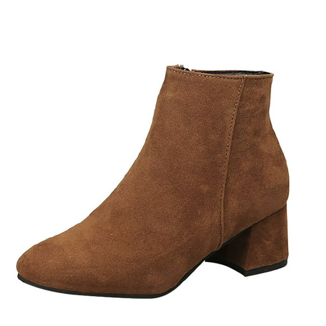 Kcodviy Bottes Colorées en Suède à Blocs Bottes Mignonnes pour Femmes Courtes Talon Uni Côté Bottes à Semelle Crantée pour Femmes Bottes à Plateforme pour Femmes Bottes à Fermeture Éclair pour Femmes Bottes à Plateforme à Talon Épais pour Femmes Bottes