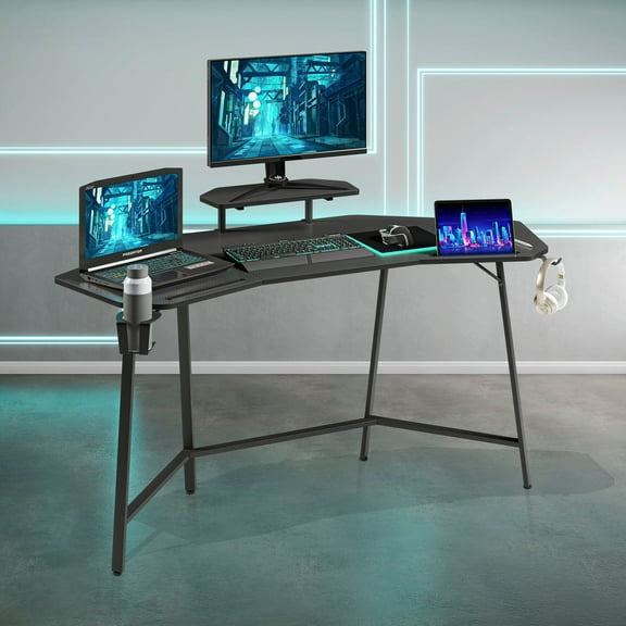 Techni Sport TS98D Gaming Desk with Shelf & Accessory Holders, Black