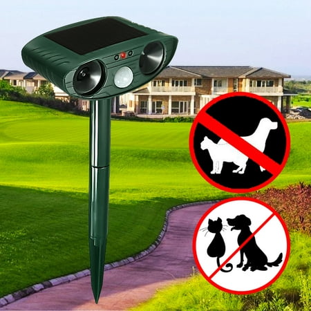 Solar Dual Ultrasonic Dog Cat Animal Repeller Controller Outdoor Yard Garden Scarer Repellent