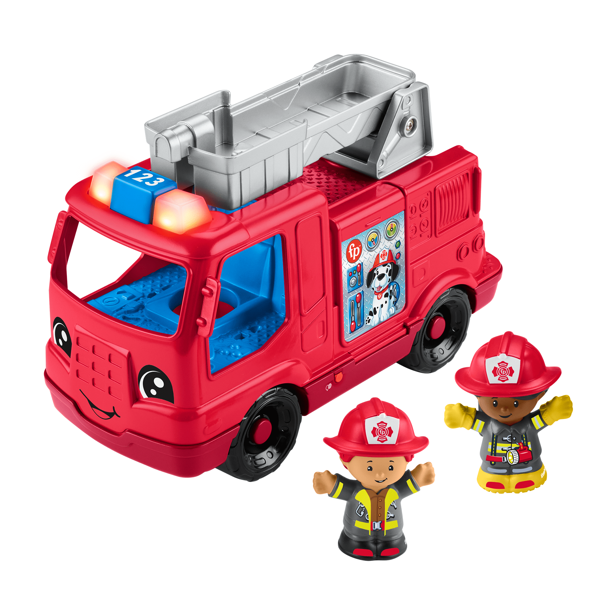 Fisher-Price Little People Fire Truck Musical Toddler Toy with Lights & 2 Figures, Multilanguage Version, ​Push-along toy fire truck with lights, music and sounds for toddler and preschool pretend play