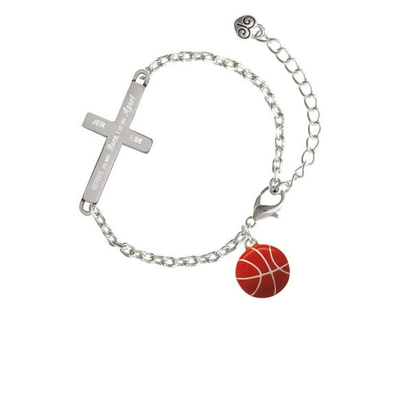 Silvertone Large Enamel Basketball - I Set You Apart - Cross Bracelet