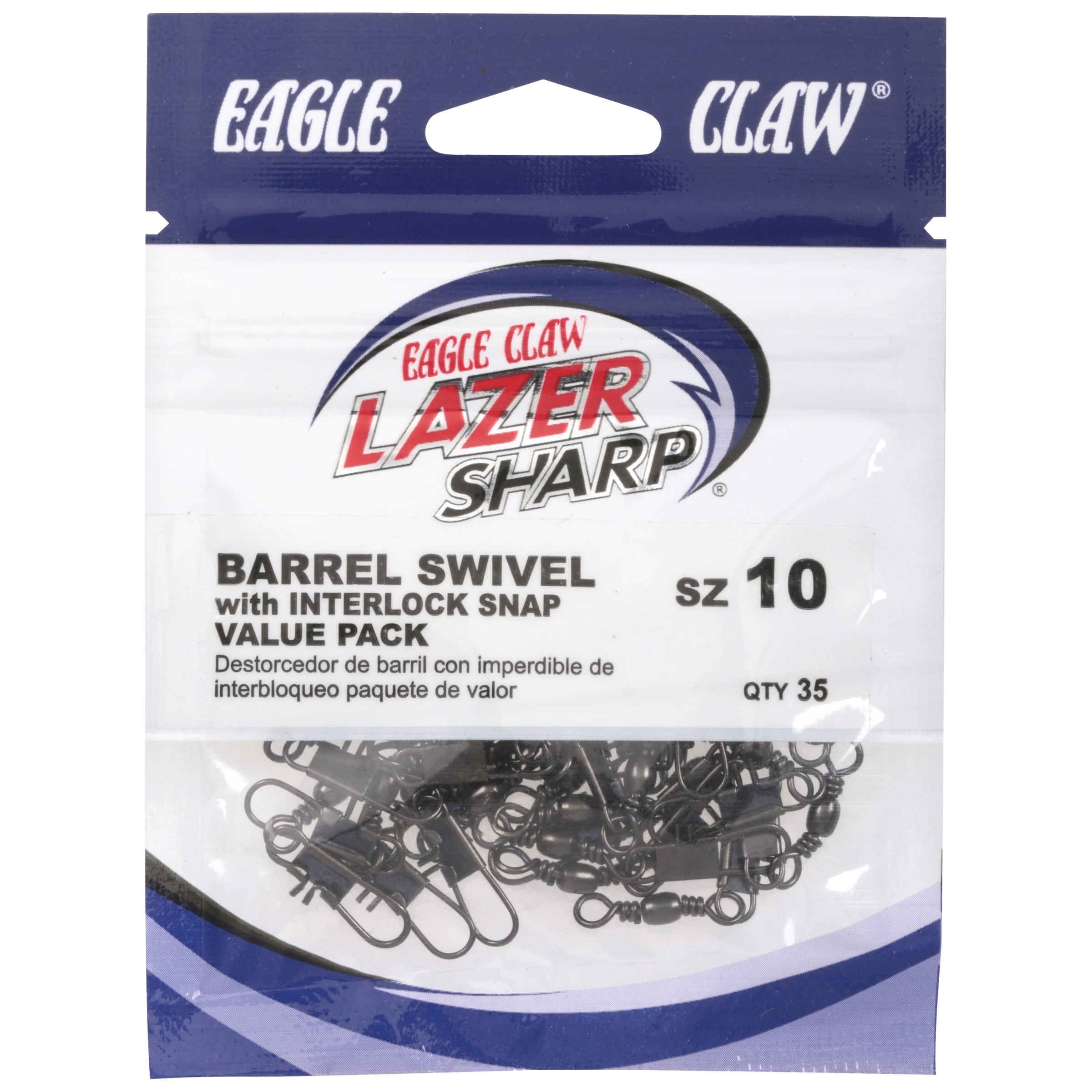 Eagle Claw Lazer Sharp Barrel Swivel Interlock Snap Choose Size 5/7/10/12 Qty 35 