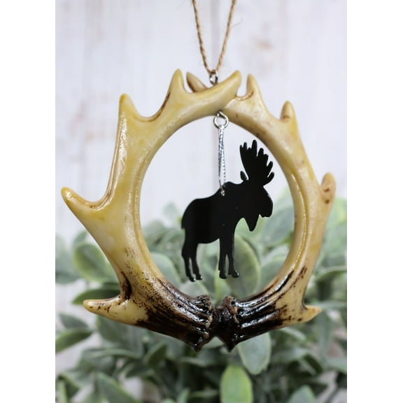 Rustic Western Deer Antlers Emperor Moose Set of 2 Christmas Tree Ornaments