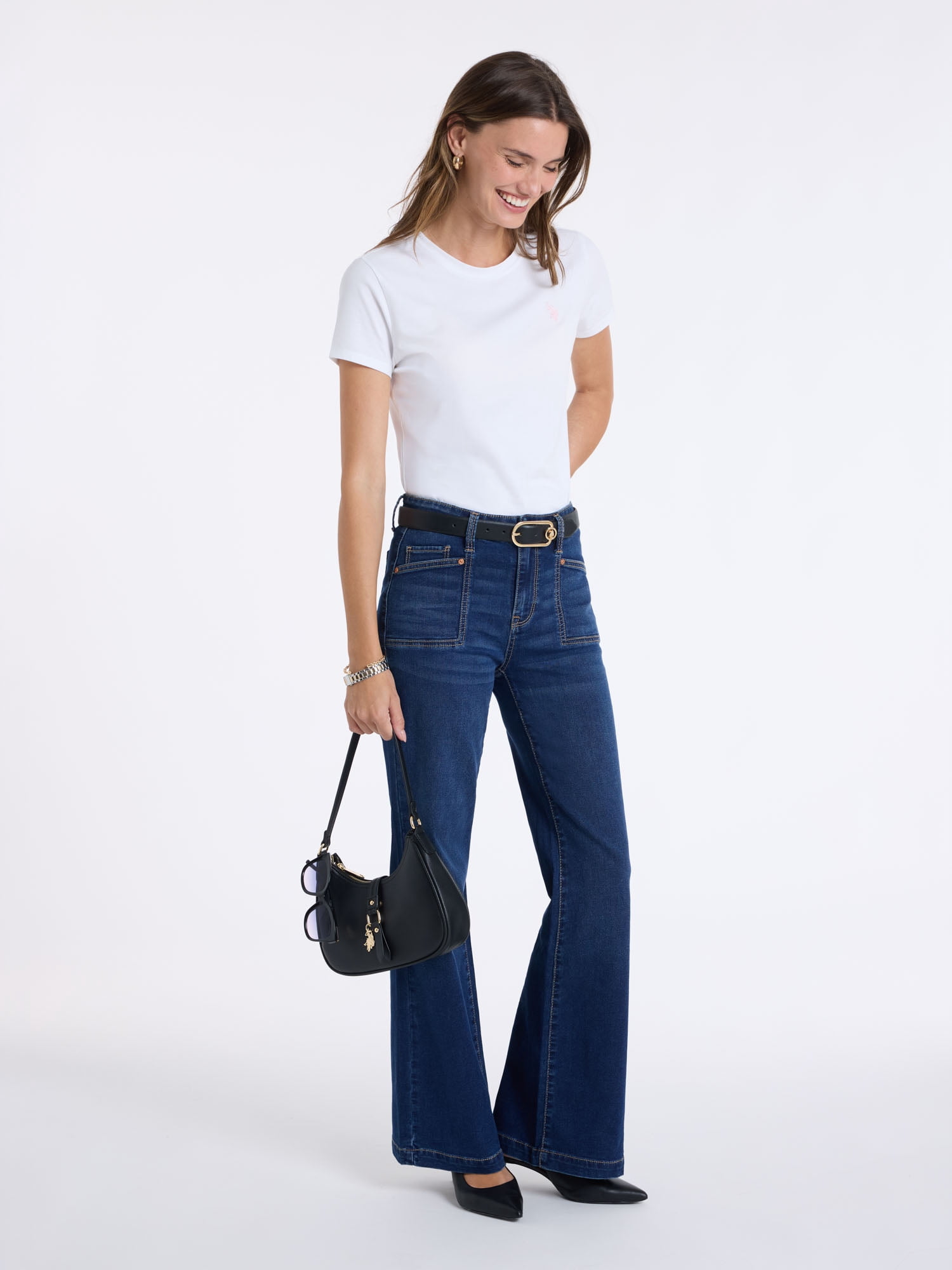 U.S. Polo Assn. Women's Patch Pocket Flare Knit Denim Jeans