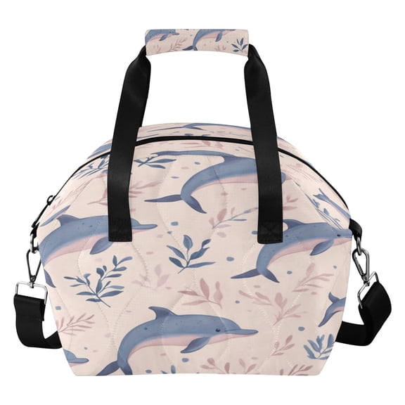 Quilted Handheld Insulated Lunch Bag, Food-Grade EVA Liner Leakproof Portable Crossbody Bento Bag for Students Office Workers Cartoon Cute Blue Dolphin