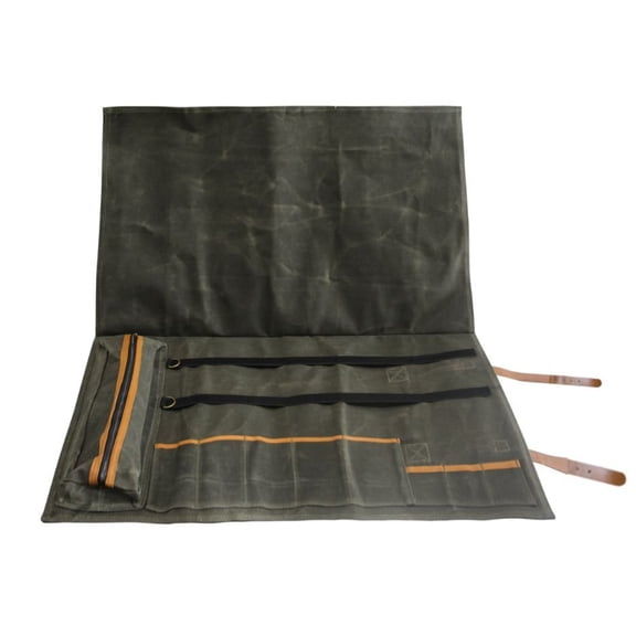 Lifespace Premium Leather & Waxed Canvas Utensil & Knife Roll - 8 Slots & Zip Pouch