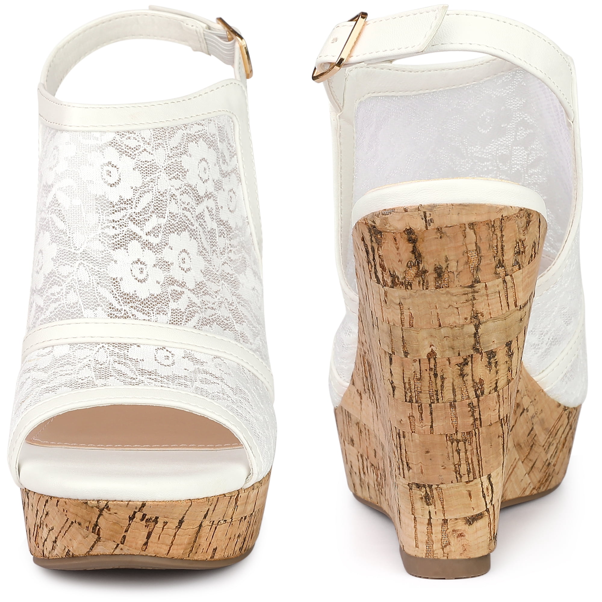 Unique Bargains Women's Lace Platform Heel Slingback Wedges Sandals
