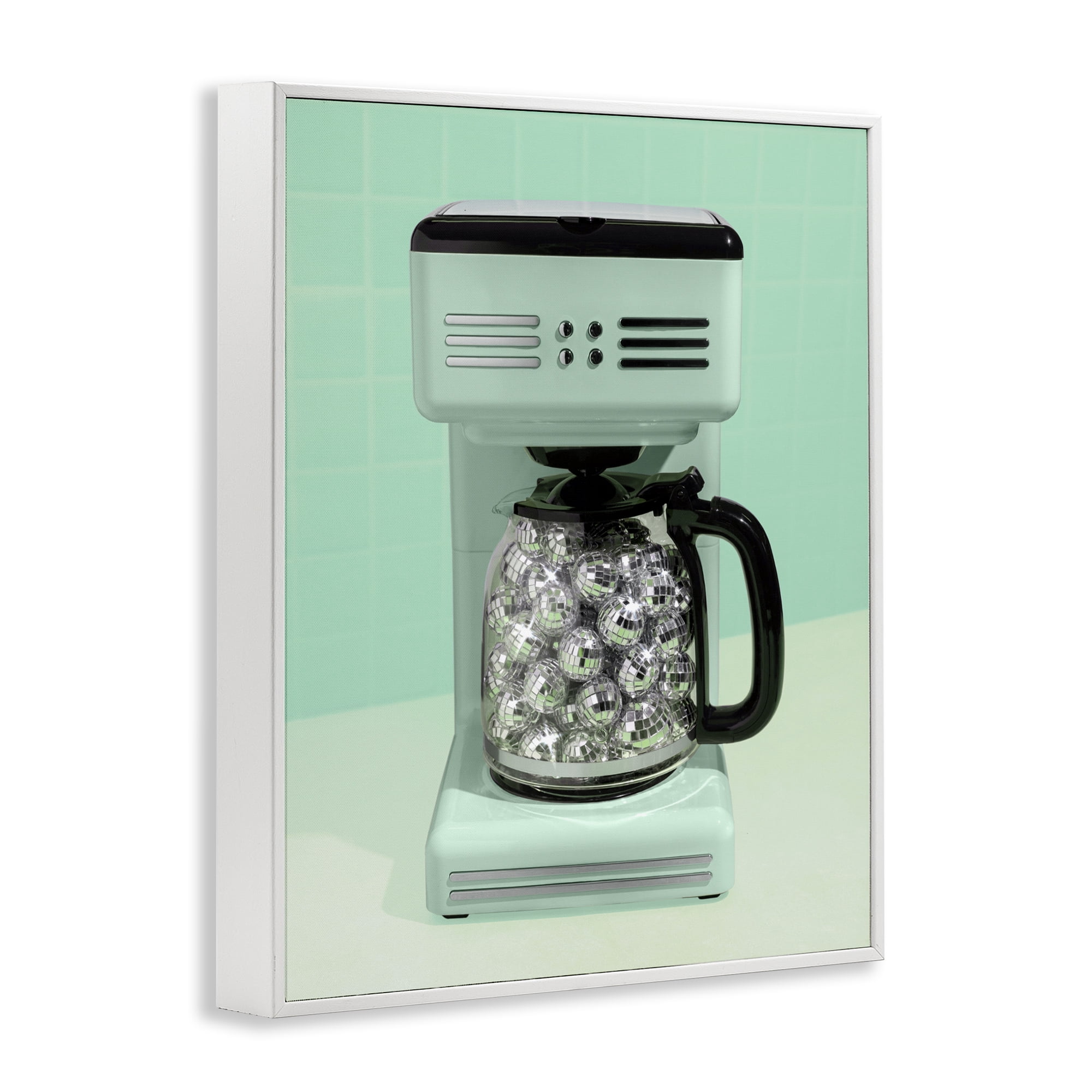 Stupell Industries Disco Coffee Maker over Green White Framed Giclee Art, design by LISH Creative