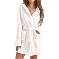 thumbnail image 2 of Women Soft Plush Fleece Robe Hooded Mid Length Pocket Bathrobe, 2 of 3