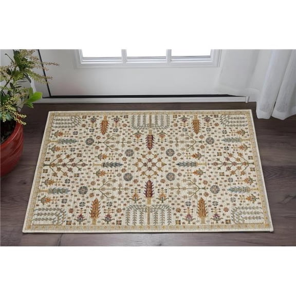 HomeRoots 575513 2 x 3 ft. Oriental Rectangle Area Rug, Ivory & Gold
