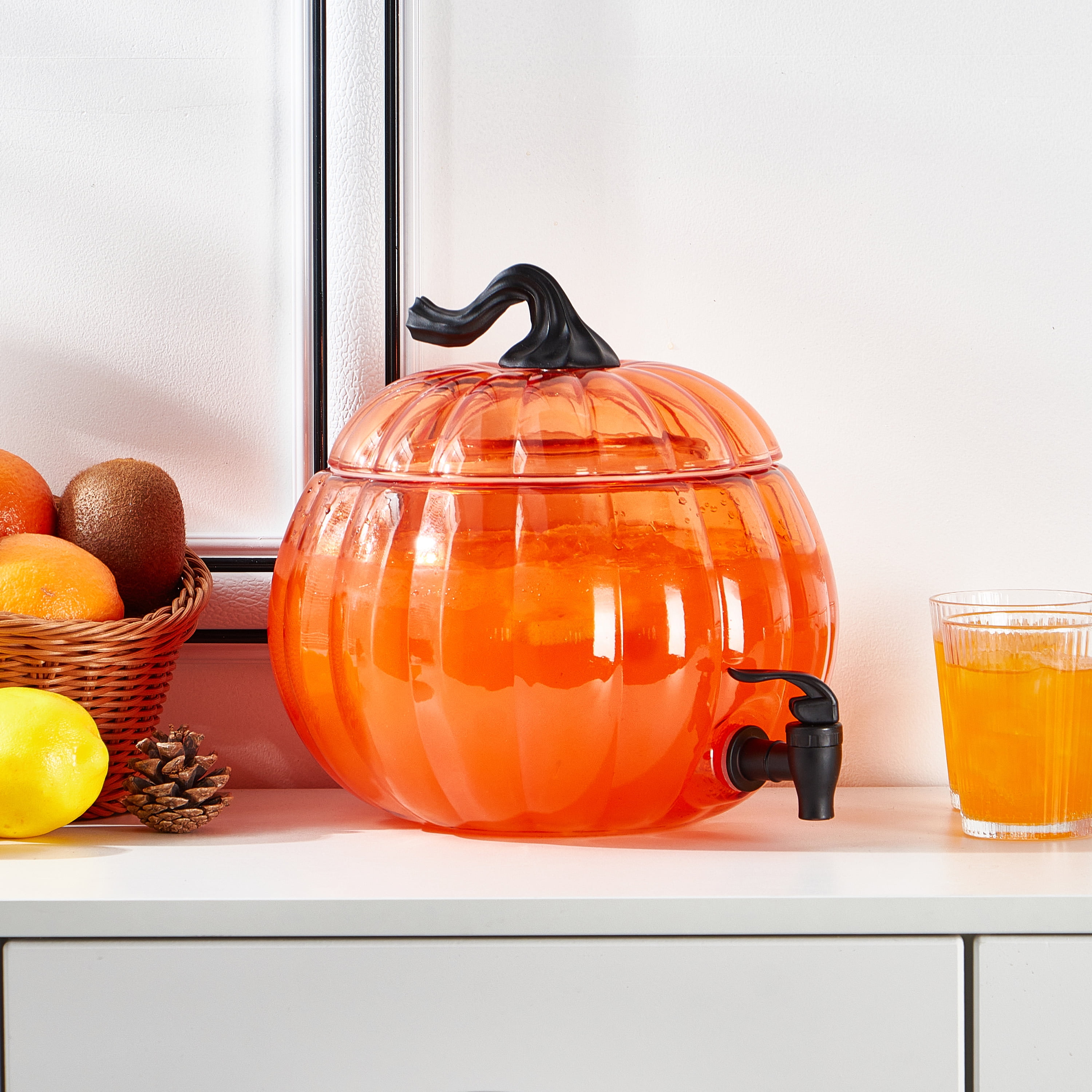 (2 pack) Way To Celebrate 1.5 Gal Orange Pumpkin Glass Beverage Dispenser