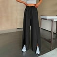 thumbnail image 2 of Bmisegm Stylish Women's Casual Pants Wide Leg Loose Palazzo Trousers Comfortable Fit Elastic Waist with Pockets Trendy Design for All Occasions Black M, 2 of 5