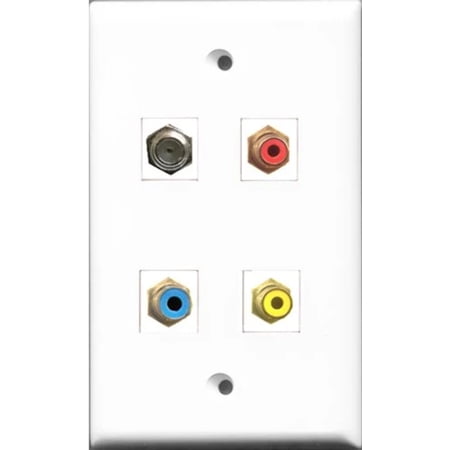 RiteAV 1 Port RCA Red and 1 Port RCA Yellow and 1 Port RCA Blue and 1 Port Coax Cable TV- F-Type Wall Plate