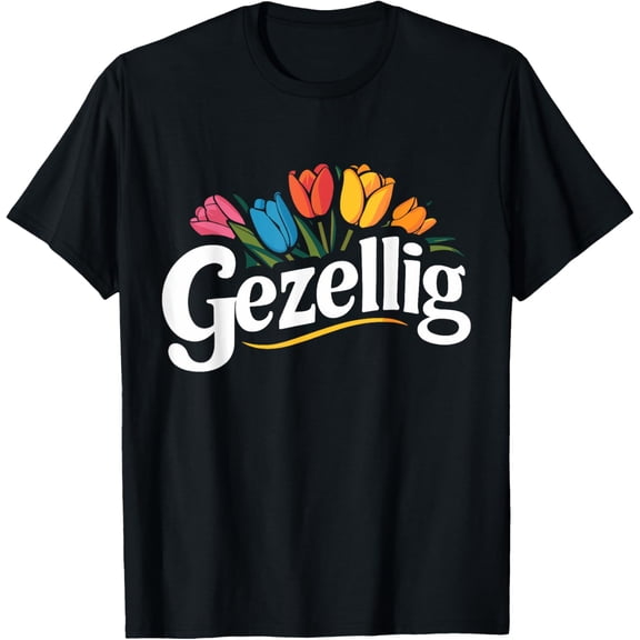 Gezellig Holland Dutch Tulip Netherlands T-Shirt men and women can wear, black, white, gifts