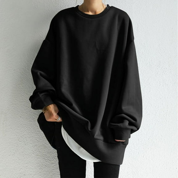 Black Sweaters for Womens Oversized Sweatshirts Long Sleeve Crewneck Loose Fit Casual Solid Pullover Tops Womens Fall Fashion 2025