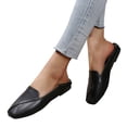 thumbnail image 3 of NOKIO Leisure Women's Four Seasons Solid Color Non Slip Flat Square Toe Breathable Slip On Lazy Shoes Women's Flats Shoes Comfortable PU Leather Slip on Shoes for Women, 3 of 7