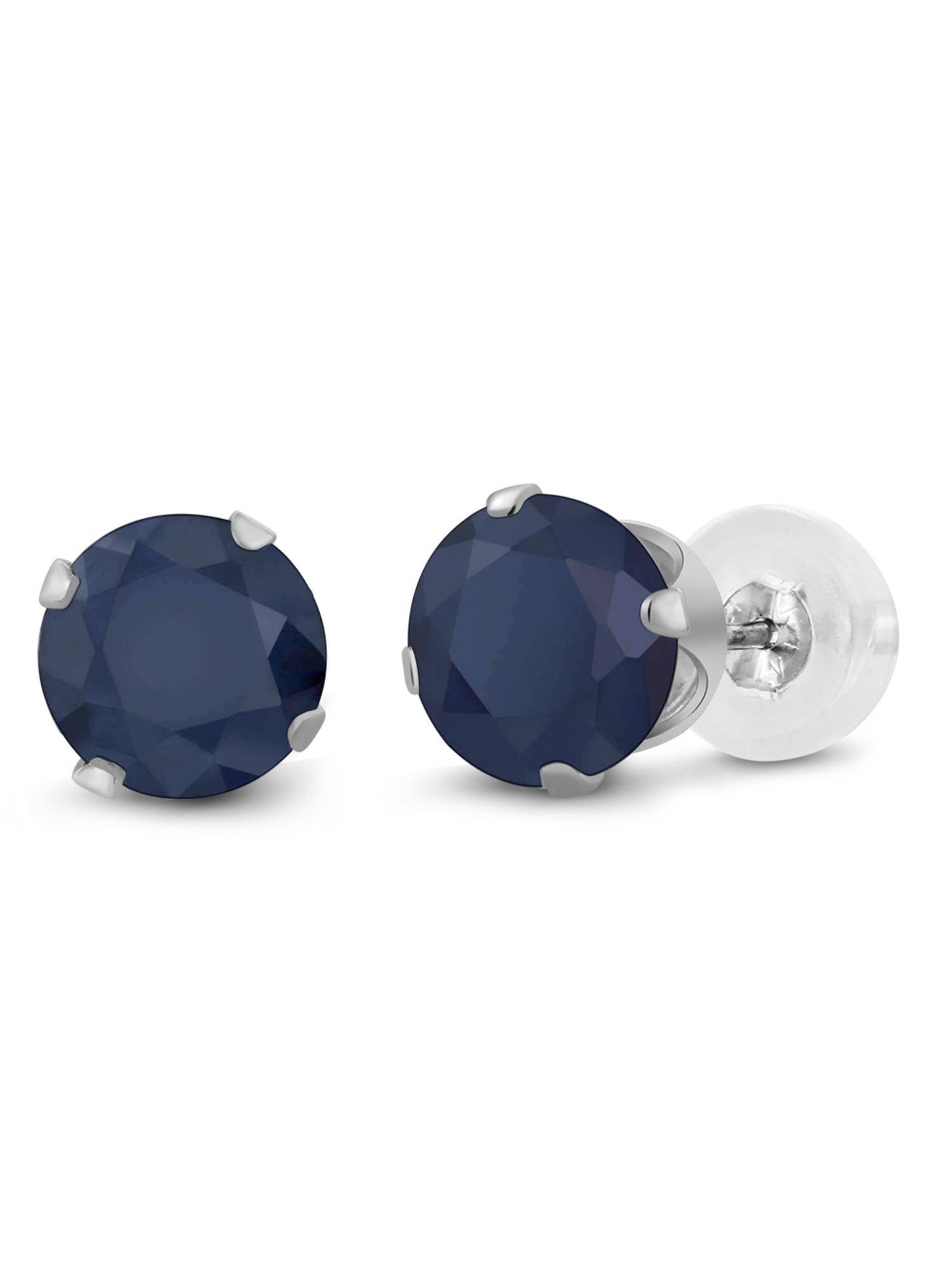 Gem Stone King 0.86 Ct Round Blue Tanzanite White Created Sapphire 14K Yellow Gold Earrings