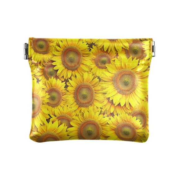 PU Leather Coin Wallet with Snap Closure Clutch Bag Holder Small Wallet Vibrant Sunflowers