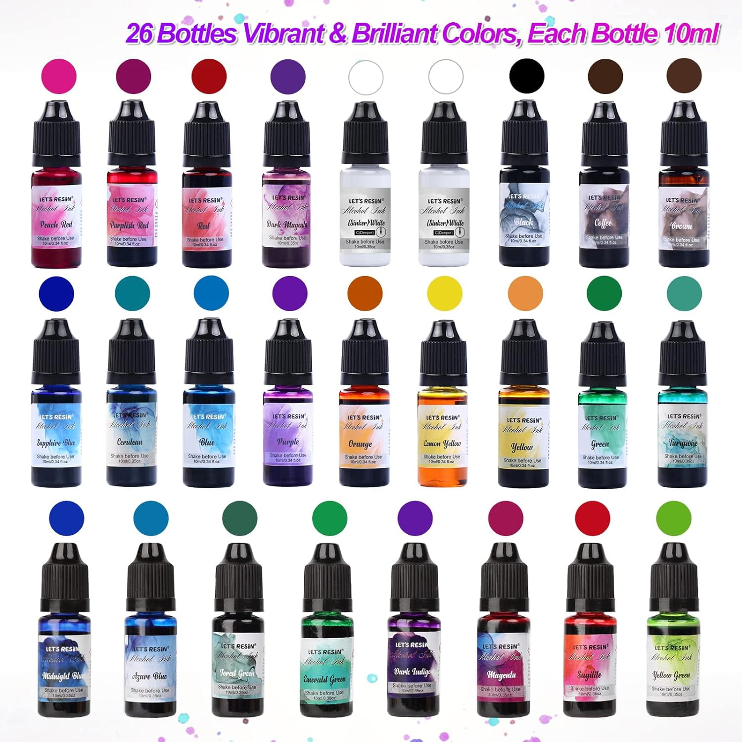 LET'S RESIN 26-Color Alcohol-Based Resin Ink and Paint Dye Set