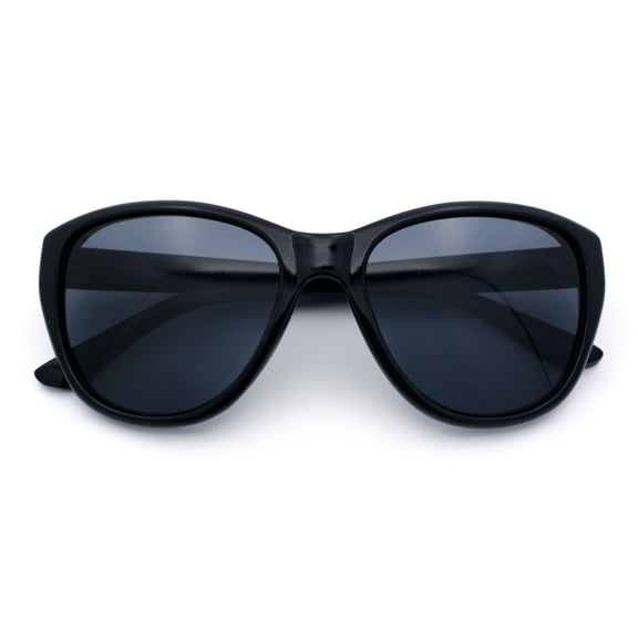 Polarized Classic Oversized Cat Eye Minimal Diva Retro Fashion Sunglasses All Black