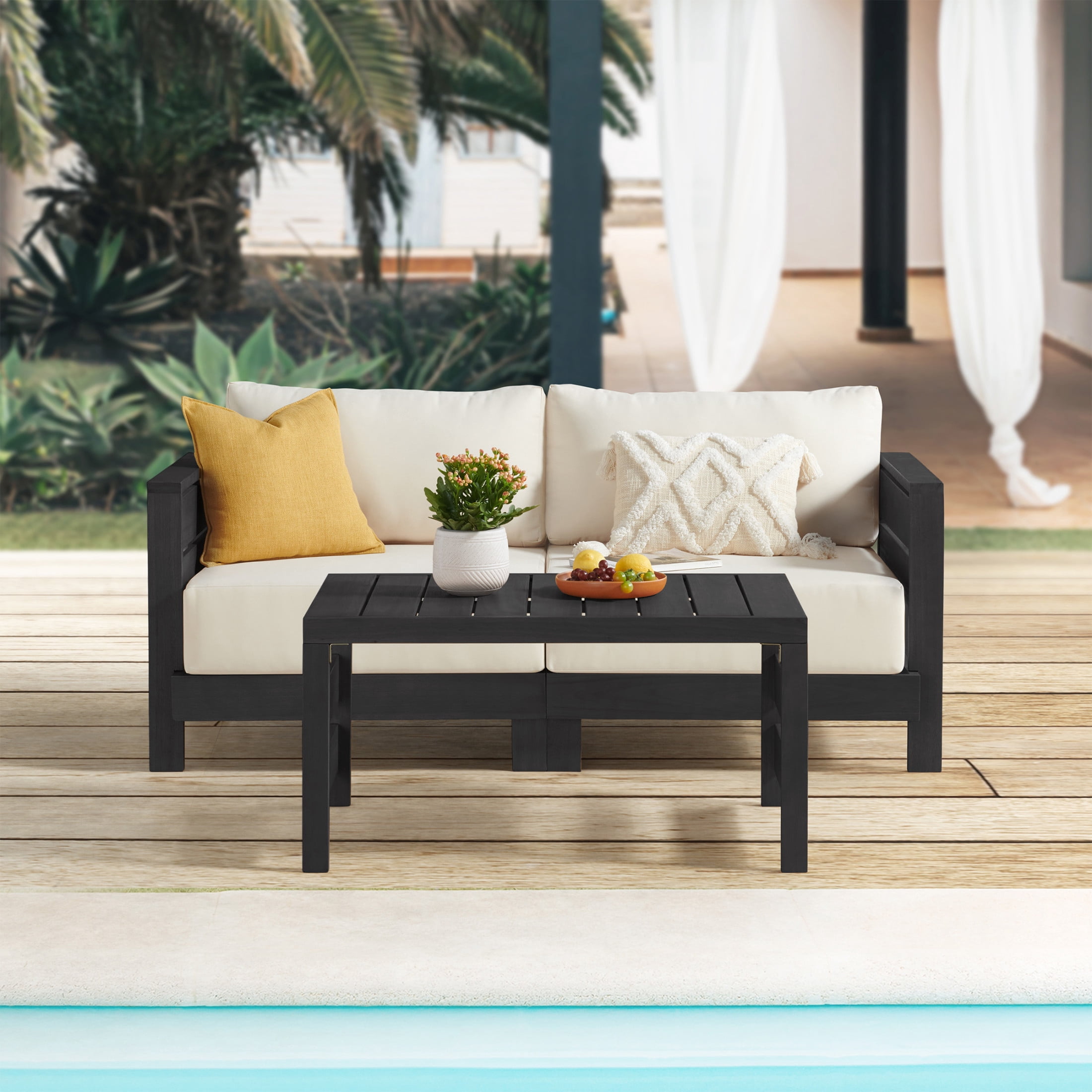 Alaterre Furniture Barton Patio Furniture Set with Coffee Table and Patio Loveseat (Black)