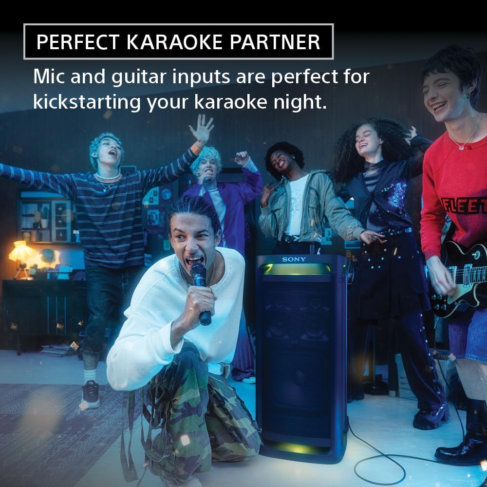 Sony SRSULT900 ULT Tower 9 Bluetooth Karaoke Party Speaker with Carrying Handle and Wheels Bundle with Sony ULT POWER SOUND series ULT MIC Wireless Microphone (2 Mics, 1 Receiver)