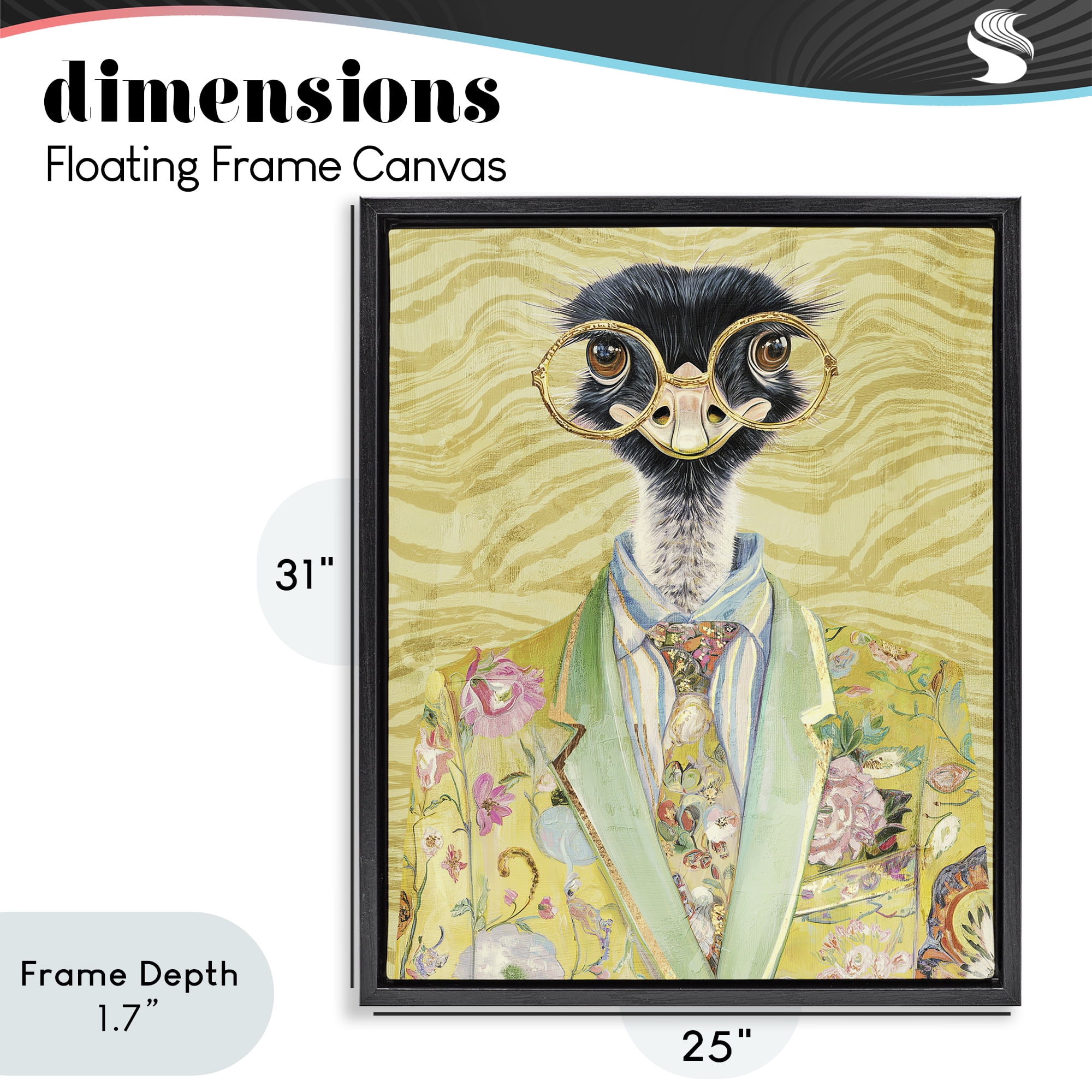 Stupell Industries Dandy Ostrich Portrait Black Framed Floater Canvas Wall Art, design by Svetlana Aleynikova