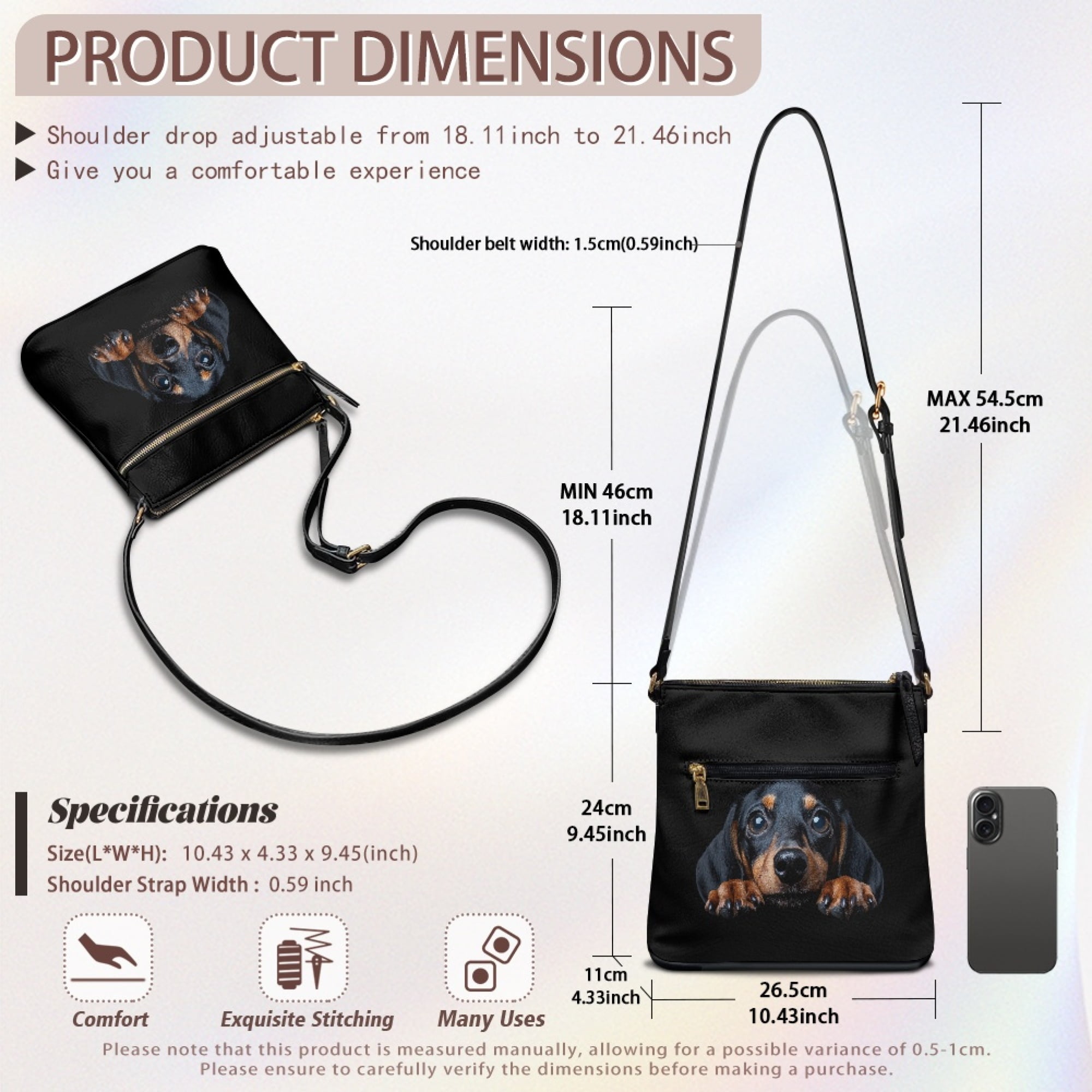 Kuiaobaty Dachshund Paw Print Crossbody Bag for Women Trendy, Large Capacity Portable Leather Satchel Purse with Adjustable Strap, Lightweight Sling Handbag with Crossbody for Travel