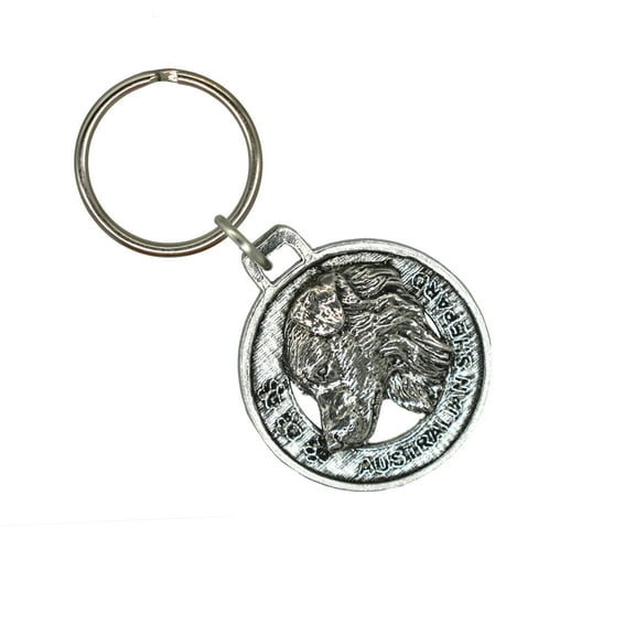 Australian Shepherd Keychain, Herding Dog, Canine, AKC, Pewter, Keys, Key Fob, Key Chains, Over 100 Dog Designs Available, Made in the USA, Creative Pewter Designs. D016KC